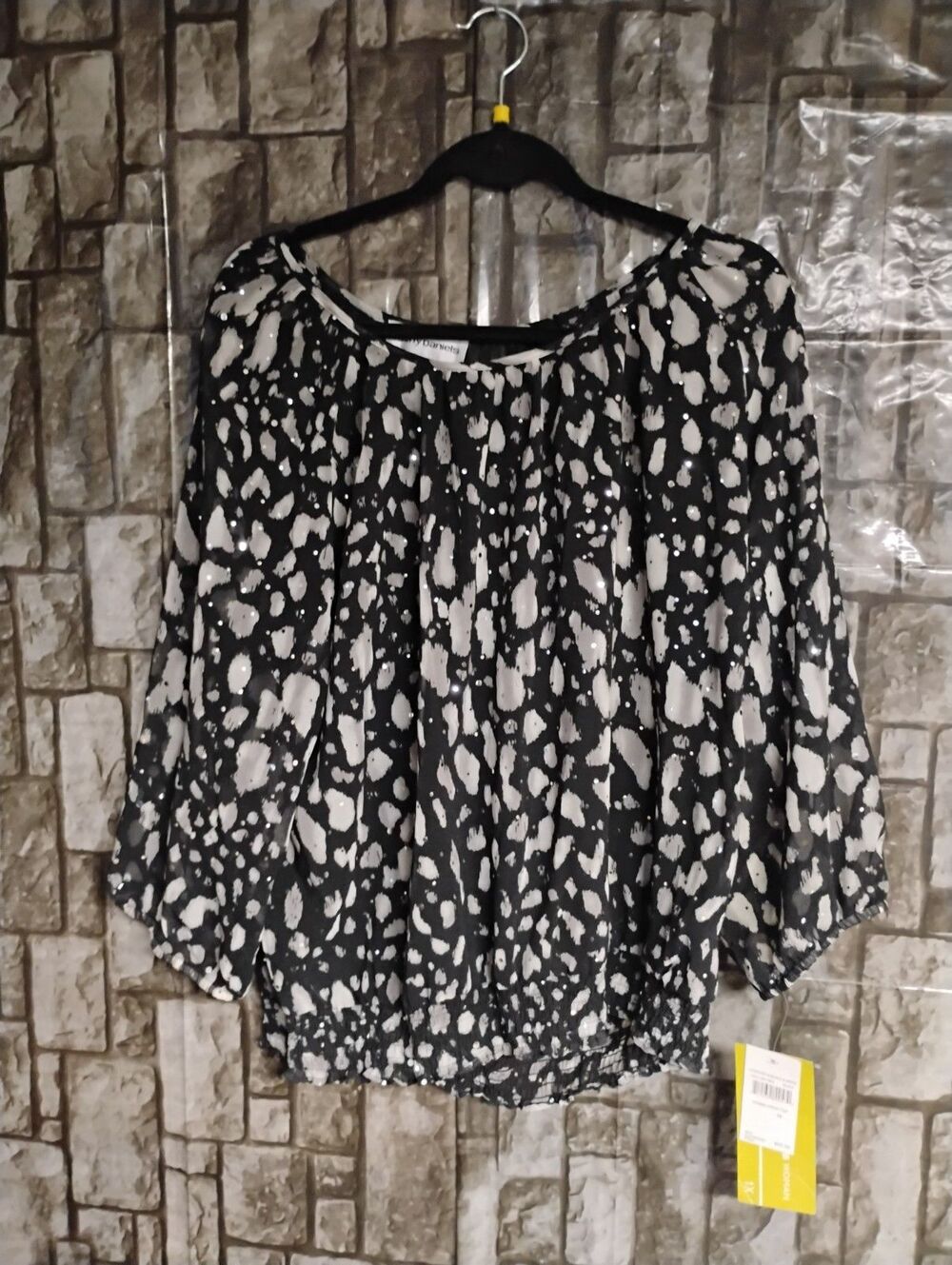 Cathy Daniels Womens Semi Sheer Top 1X Black Gray Sequins
